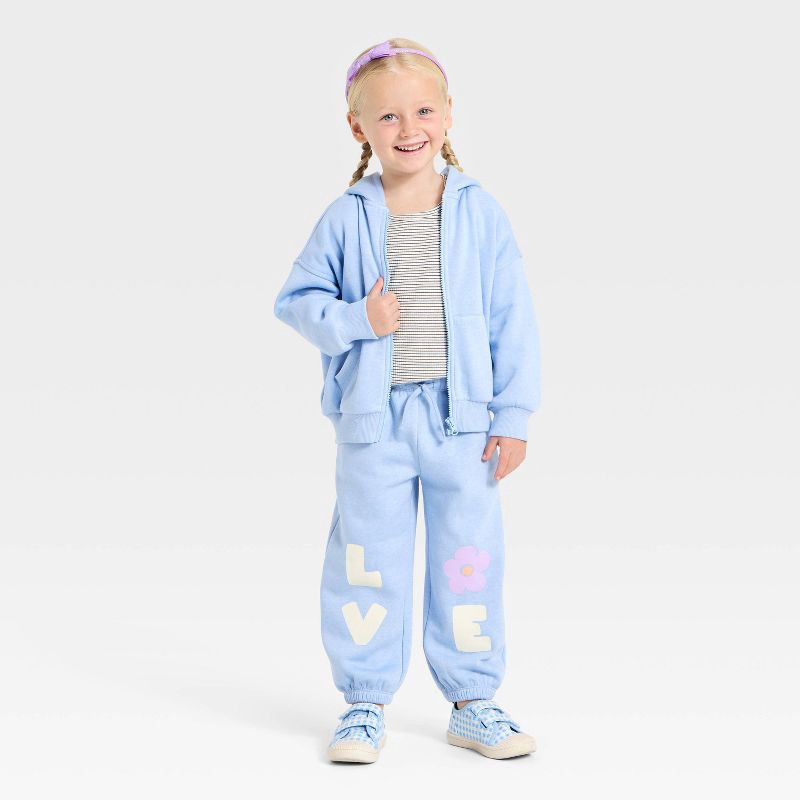 slide 4 of 4, Toddler Girls' Love Hooded Zip-Up Sweatshirt - Cat & Jack™ Blue 4T, 1 ct