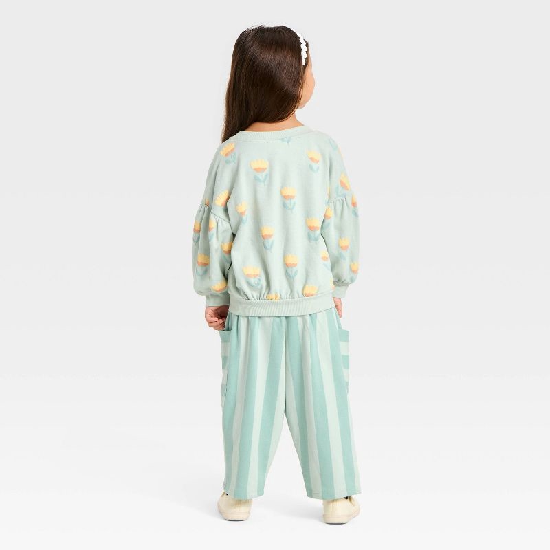 slide 2 of 4, Toddler Girls' Flower Pullover Sweater and Pull-On Pants Set - Cat & Jack™ Mint Green 4T, 1 ct