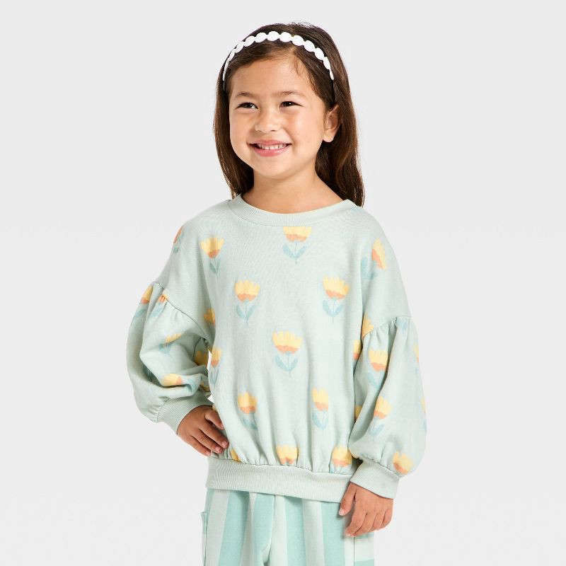 slide 3 of 4, Toddler Girls' Flower Pullover Sweater and Pull-On Pants Set - Cat & Jack™ Mint Green 4T, 1 ct