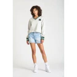 NCAA Hawaii Rainbow Warriors Women's Champion Ash V-Neck Sweatshirt - L