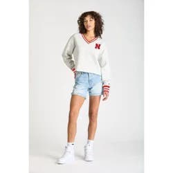 NCAA Nebraska Cornhuskers Women's Champion Ash V-Neck Sweatshirt - XL