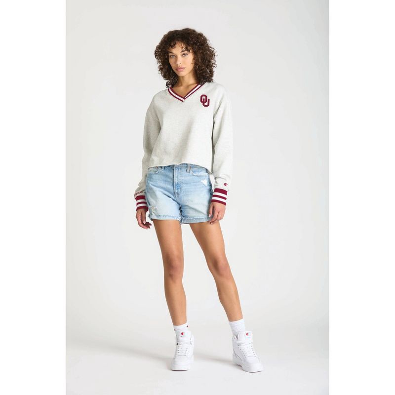 slide 1 of 4, NCAA Oklahoma Sooners Women's Champion Ash V-Neck Sweatshirt - XL, 1 ct