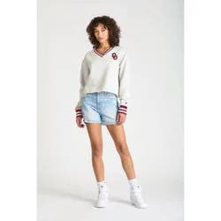 NCAA Oklahoma Sooners Women's Champion Ash V-Neck Sweatshirt - XL