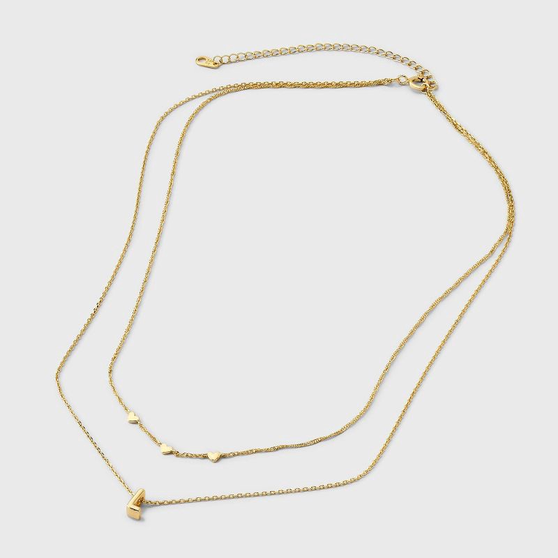 slide 2 of 4, 14K Gold Dipped Valentines Hearts "L" Initial Multi-Strand Necklace - A New Day™ Gold, 1 ct