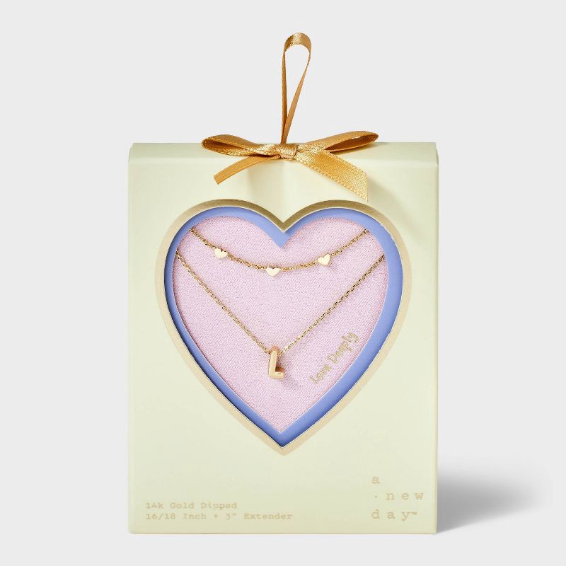 slide 3 of 4, 14K Gold Dipped Valentines Hearts "L" Initial Multi-Strand Necklace - A New Day™ Gold, 1 ct
