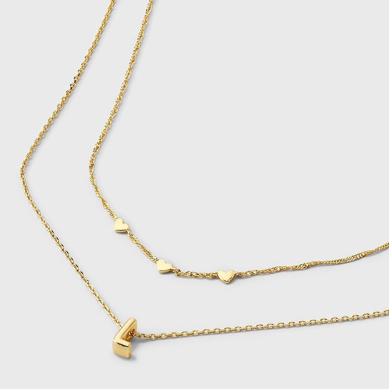 slide 4 of 4, 14K Gold Dipped Valentines Hearts "L" Initial Multi-Strand Necklace - A New Day™ Gold, 1 ct