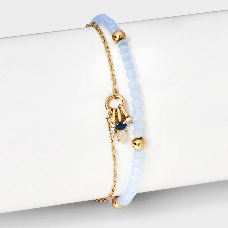 slide 2 of 4, 14k Gold Dipped Blue Stretch & Mixed Stone Bolo Bracelet Set 2 pc-A New Day™, 2 ct