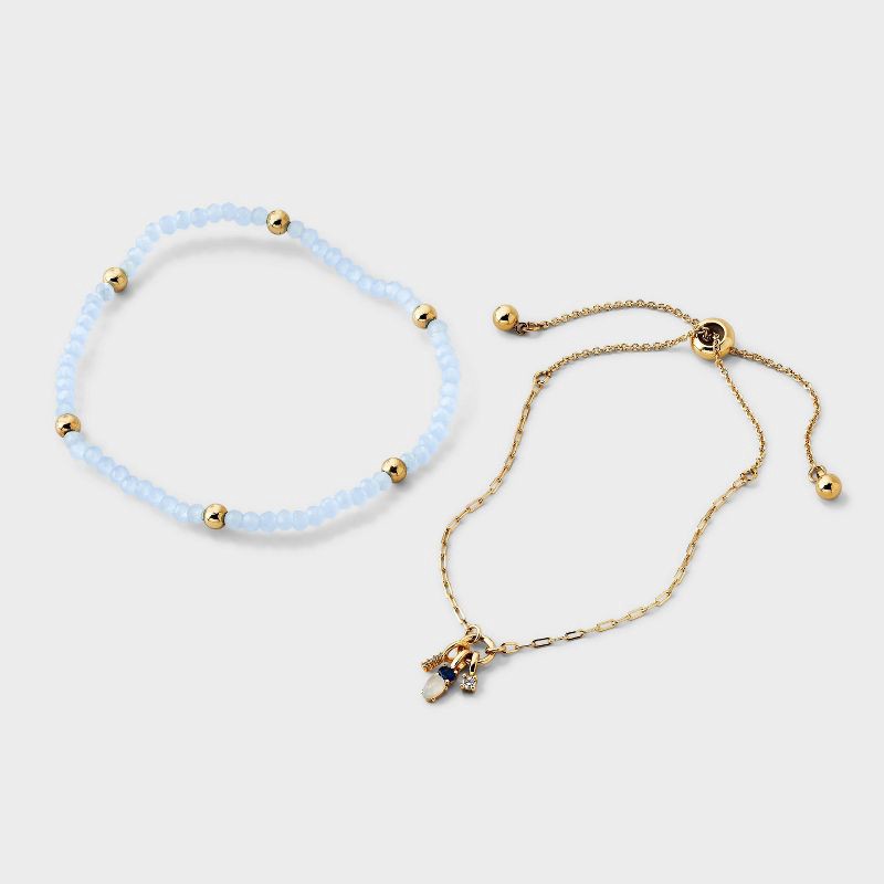 slide 3 of 4, 14k Gold Dipped Blue Stretch & Mixed Stone Bolo Bracelet Set 2 pc-A New Day™, 2 ct