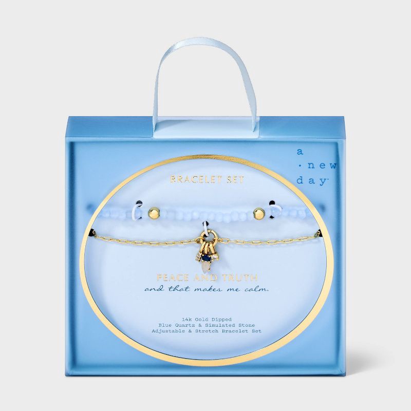 slide 1 of 4, 14k Gold Dipped Blue Stretch & Mixed Stone Bolo Bracelet Set 2 pc-A New Day™, 2 ct