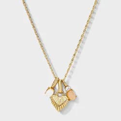 14k Gold Dipped Heart with Rose Quartz, Cubic Zirconia, Mother of Pearl Necklace with Extender 1pc