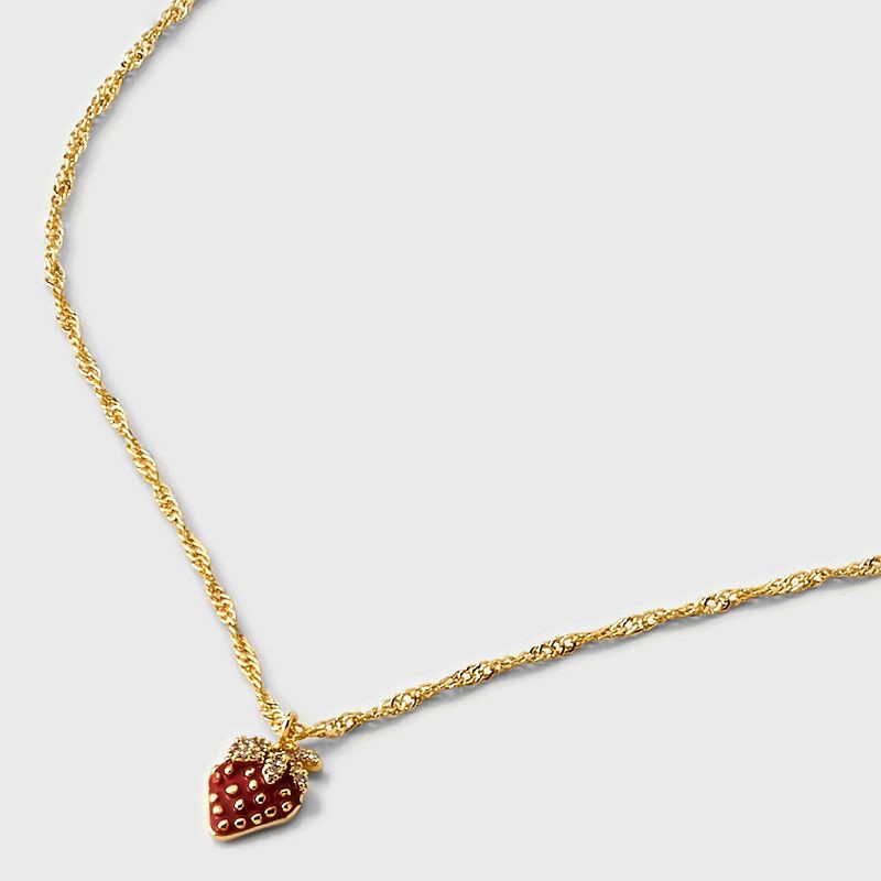 slide 5 of 5, 14K Gold Dipped Valentines Red Enamel Strawberry Pendant Necklace Extender - A New Day™, 1 ct