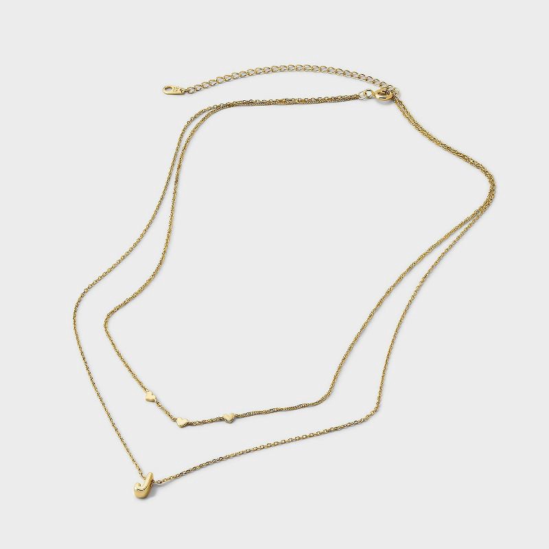 slide 2 of 4, 14K Gold Dipped Valentines Hearts "J" Initial Multi-Strand Necklace - A New Day™ Gold, 1 ct