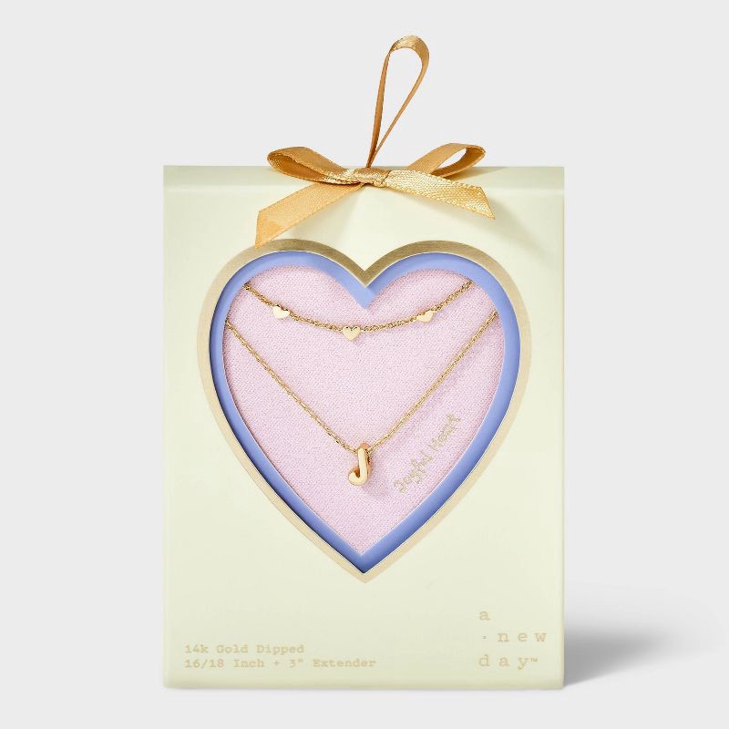 slide 3 of 4, 14K Gold Dipped Valentines Hearts "J" Initial Multi-Strand Necklace - A New Day™ Gold, 1 ct