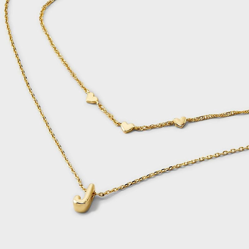 slide 4 of 4, 14K Gold Dipped Valentines Hearts "J" Initial Multi-Strand Necklace - A New Day™ Gold, 1 ct