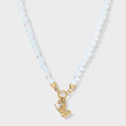 Beloved + Inspired 14k Gold Dipped Opalite with Butterfly and CZ Charm Pendant Necklace Extender