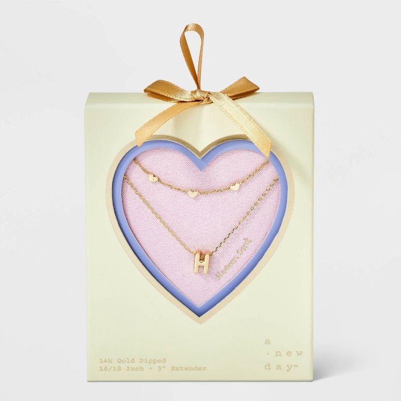 slide 3 of 4, 14K Gold Dipped Valentines Hearts "H" Initial Multi-Strand Necklace - A New Day™ Gold, 1 ct