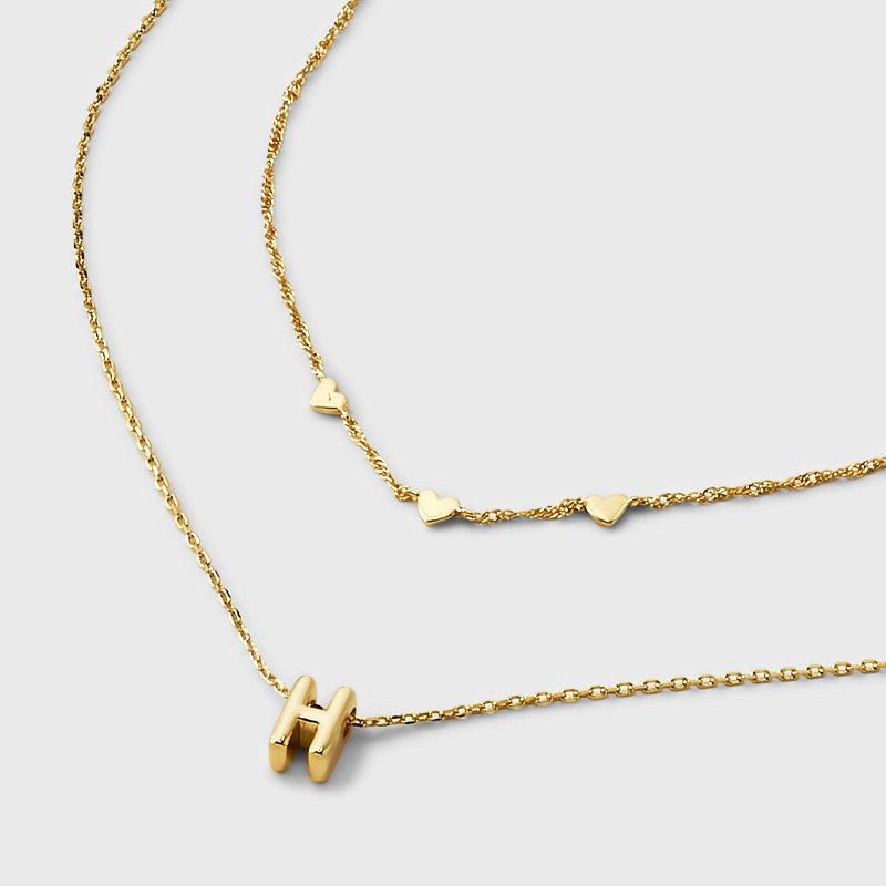 slide 4 of 4, 14K Gold Dipped Valentines Hearts "H" Initial Multi-Strand Necklace - A New Day™ Gold, 1 ct