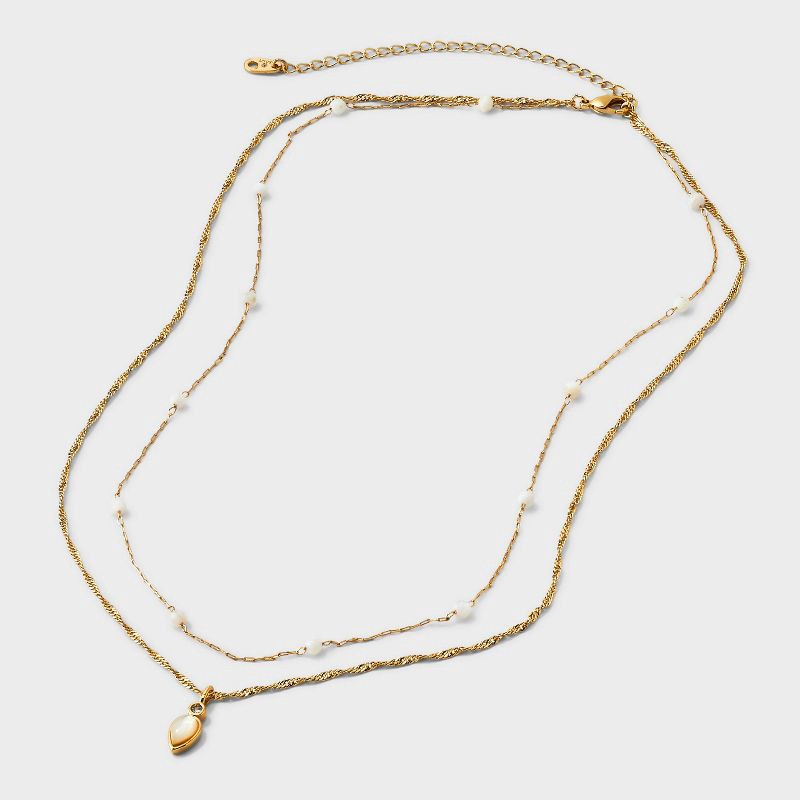 slide 2 of 4, 14k Gold Dipped Cubic Zirconia, Mother of Pearl and Simulated Stone Layered Necklace 1pc, 1 ct