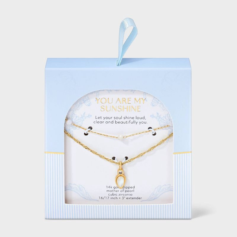 slide 3 of 4, 14k Gold Dipped Cubic Zirconia, Mother of Pearl and Simulated Stone Layered Necklace 1pc, 1 ct