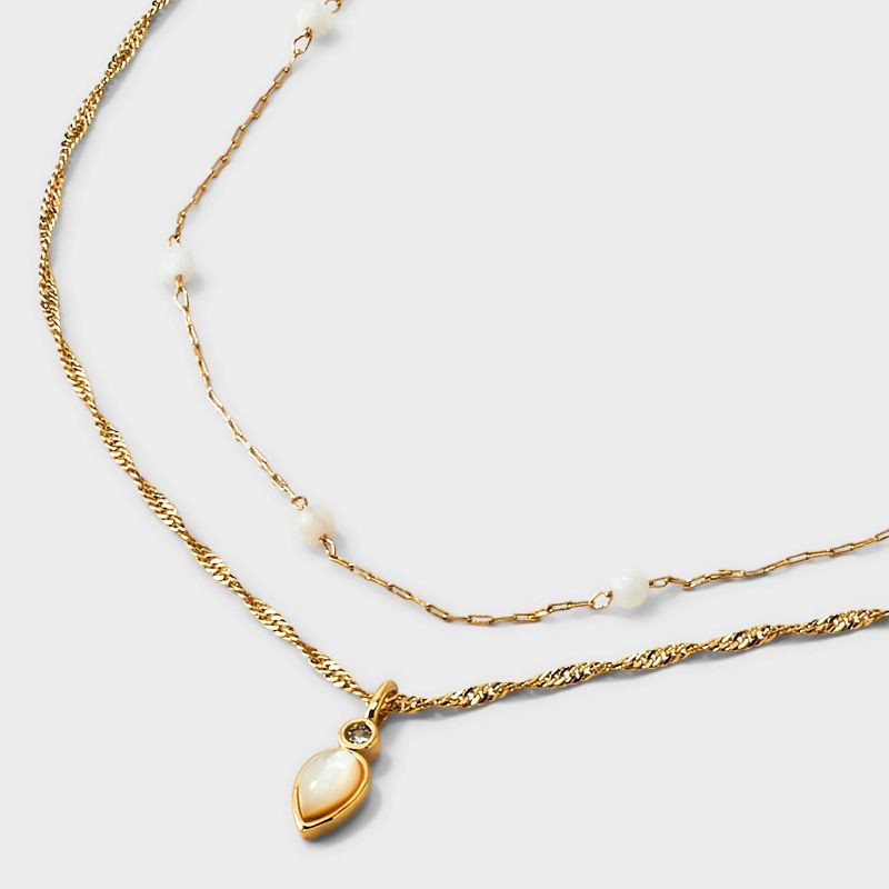 slide 4 of 4, 14k Gold Dipped Cubic Zirconia, Mother of Pearl and Simulated Stone Layered Necklace 1pc, 1 ct