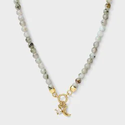 Beloved + Inspired 14k Gold Dipped Labradorite with Moon and CZ charm Pendant Necklace Extender