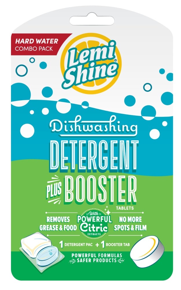 slide 1 of 1, Lemi Shine Dishwashing Detergent Plus Booster Hard Water Combo Pack, 2 ct; 1.4 oz