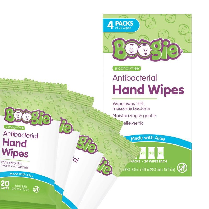 slide 1 of 9, Boogie Antibacterial Hand Wipes - 4pk/20 Wipes Each, 4 ct