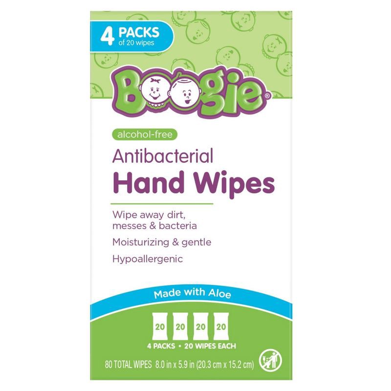 slide 1 of 12, Boogie Antibacterial Hand Wipes 4pk/80ct, 4 ct, 80 ct