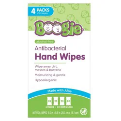 Boogie Antibacterial Hand Wipes 4pk/80ct