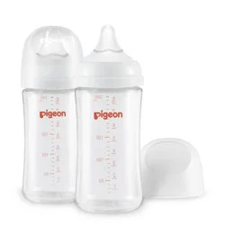 Pigeon Nurture & Nest Wide-Neck Anti-colic Glass Baby Bottles with Nipples - 8 fl oz/2pk: Latex-Free, BPA-Free, Lead-Free