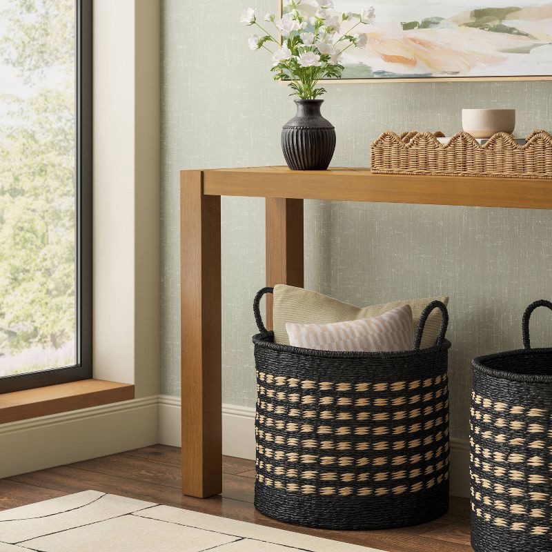 slide 2 of 3, 16" Pattern Woven Decorative Basket with Curved Handle Black/Natural - Threshold™, 1 ct