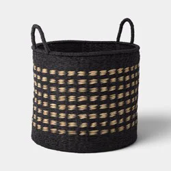 16" Pattern Woven Decorative Basket with Curved Handle Black/Natural - Threshold™