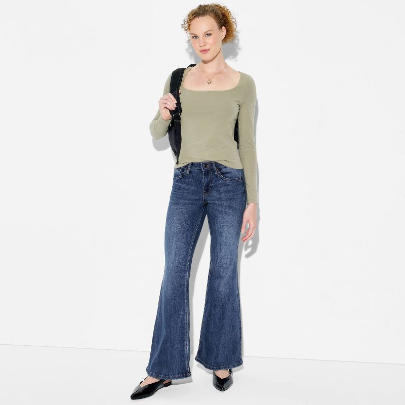 slide 1 of 3, Women's Mid-Rise Flare Curvy Jeans - Wild Fable™ Dark Wash 2, 1 ct