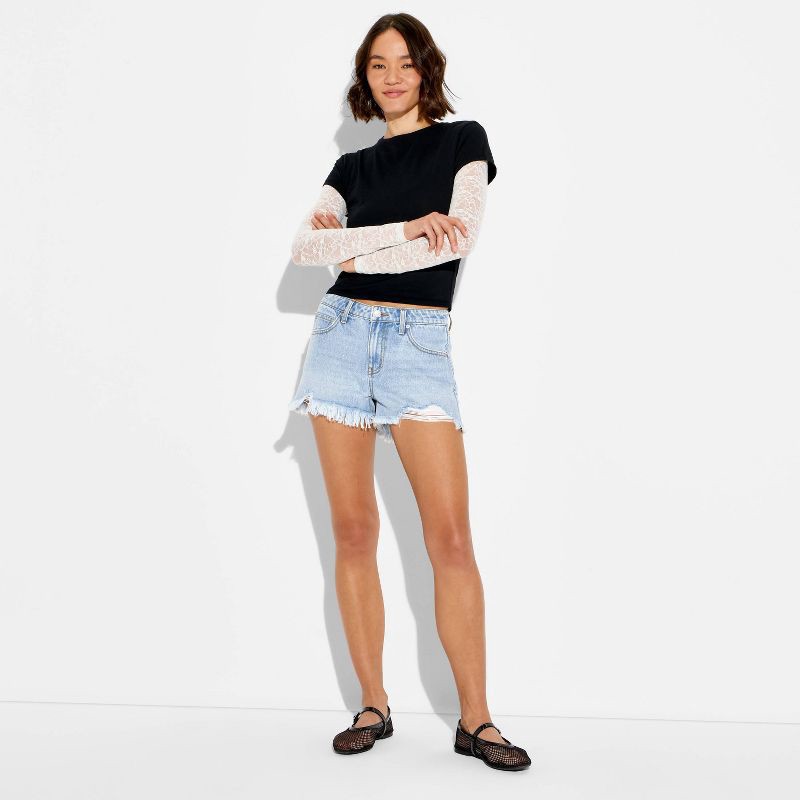 slide 1 of 3, Women's Denim Mid-Rise Cut-Off Shorts - Wild Fable™ Light Wash 6, 1 ct