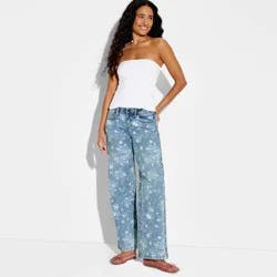 Women's Low-Rise Straight Leg Jeans - Wild Fable™ Medium Wash Floral 00