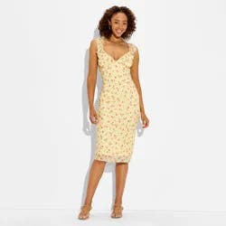 Women's Ruffle Sleeve Midi A-Line Dress - Wild Fable™ Yellow Floral L