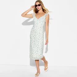 Women's Ruffle Sleeve Midi A-Line Dress - Wild Fable™ Cream Floral S