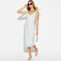 Women's Ruffle Sleeve Midi A-Line Dress - Wild Fable™ Cream Floral XL