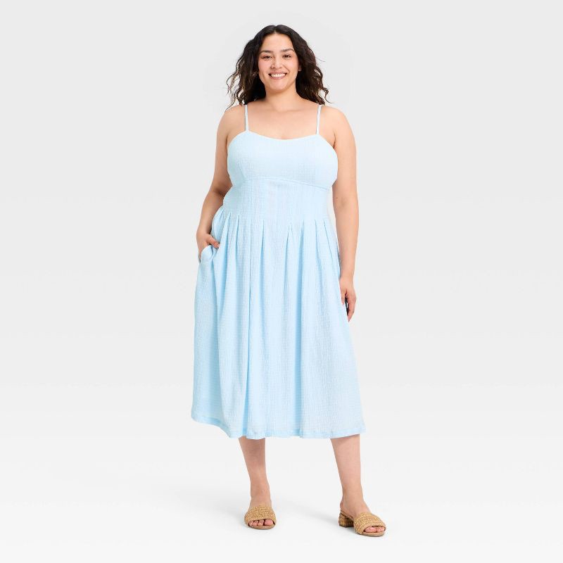 blue midi day dress Trendy Fitted Midi Dress in Blue Sleeveless Daydress main image 0
