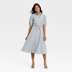 Women's Midi Button-Down Shirtdress - A New Day™ Green/White M