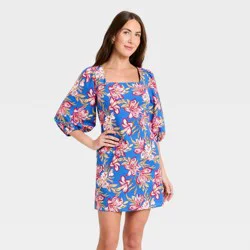 Women's Linen Mini Slip Dress - A New Day™ Blue Floral M