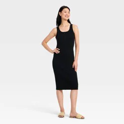 Women's Wide Strap Sleeveless Button-Front Midi Bodycon Dress - A New Day™ Black M