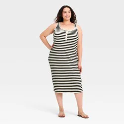 Women's Wide Strap Sleeveless Button-Front Midi Bodycon Dress - A New Day™ Cream/White Striped XXL