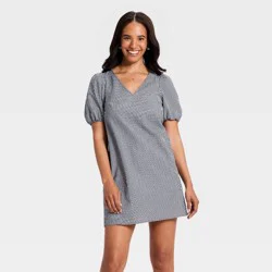 Women's Puff Sleeve Mini A-Line Dress - A New Day™ Gingham L