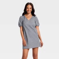 Women's Puff Sleeve Mini A-Line Dress - A New Day™ Gingham M