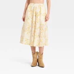 Women's Pull-On Midi Skirt - A New Day™ White Floral L
