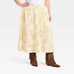 Women's Pull-On Midi Skirt - A New Day™ White Floral XXL