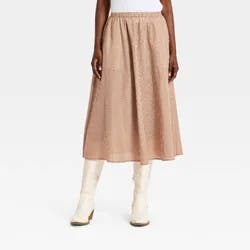 Women's Pull-On Midi Skirt - A New Day™ Brown Gingham M