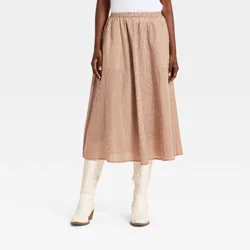 Women's Pull-On Midi Skirt - A New Day™ Brown Gingham L