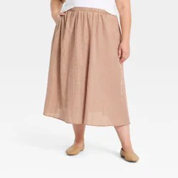 Women's Pull-On Midi Skirt - A New Day™ Brown Gingham XXL